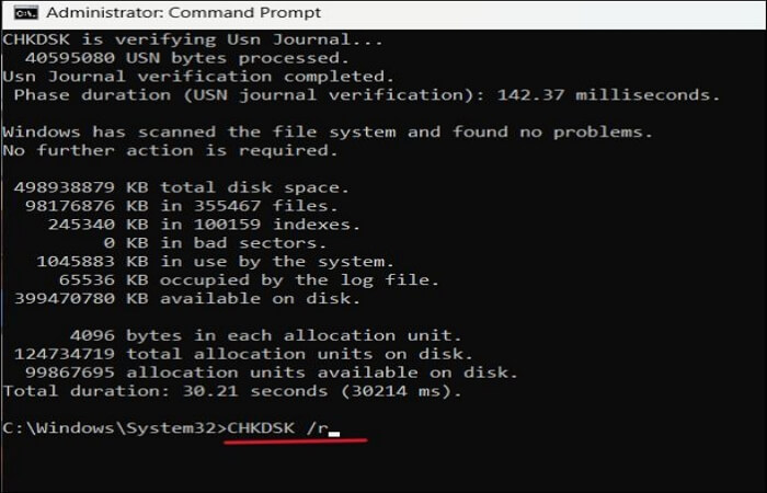 run CHKDSK/r command