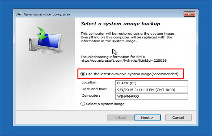 select Use the latest available system image