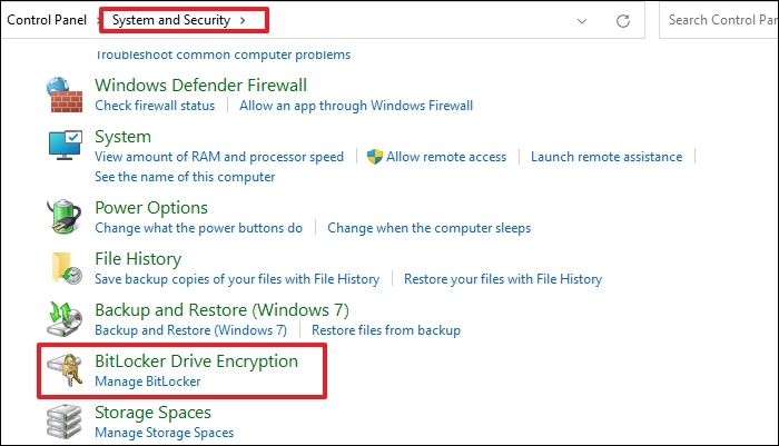 BitLocker Drive Encryption in Control Panel