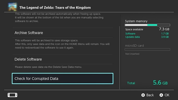 Check for corrupted data on Tears of the Kingdom