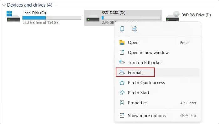 Select Drive, and then choose to format