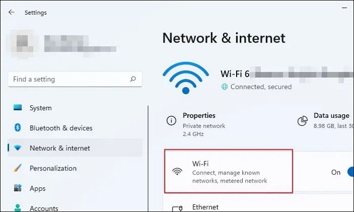 WiFi Network connected to Windows PC