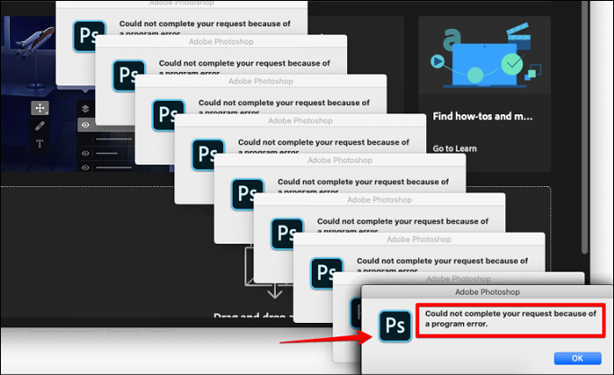 could not complete your request because of a program error Photoshop