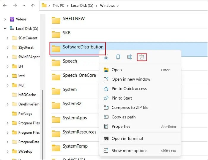 Delete SoftwareDistribution Folder