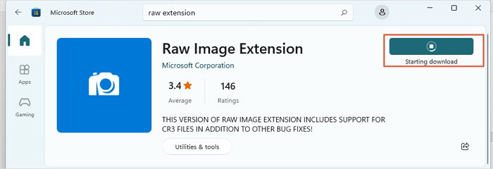 Search for Raw Image Extension