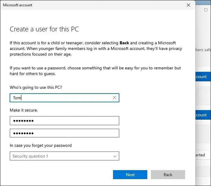 Create a Local account in Windows