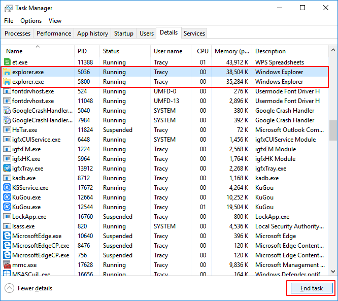 restart explorer process