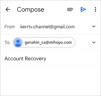 send an email to miHoYo for Genshin Impact account recovery