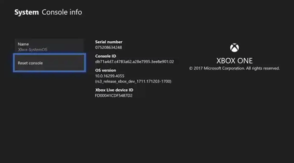 reset Xbox One Console