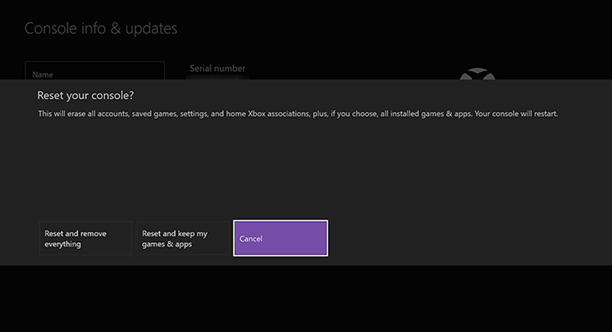 choose one option to factory reset Xbox One