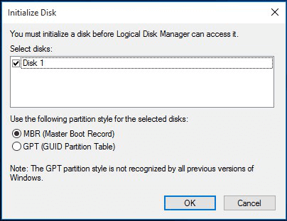 Initialize disk to the same disk type as OS disk