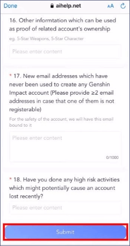 confirm your are the owner of Genshin Impact account