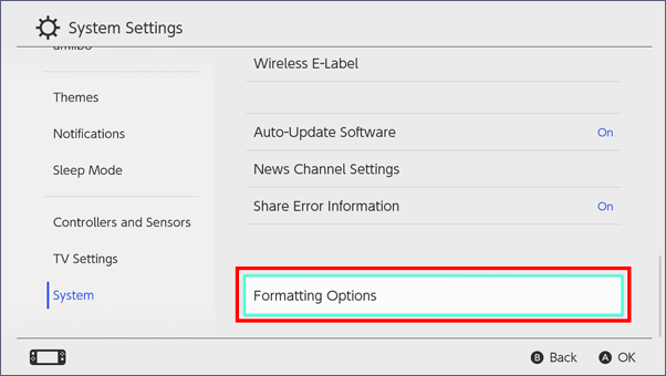 Formatting Options for Nintendo Switch