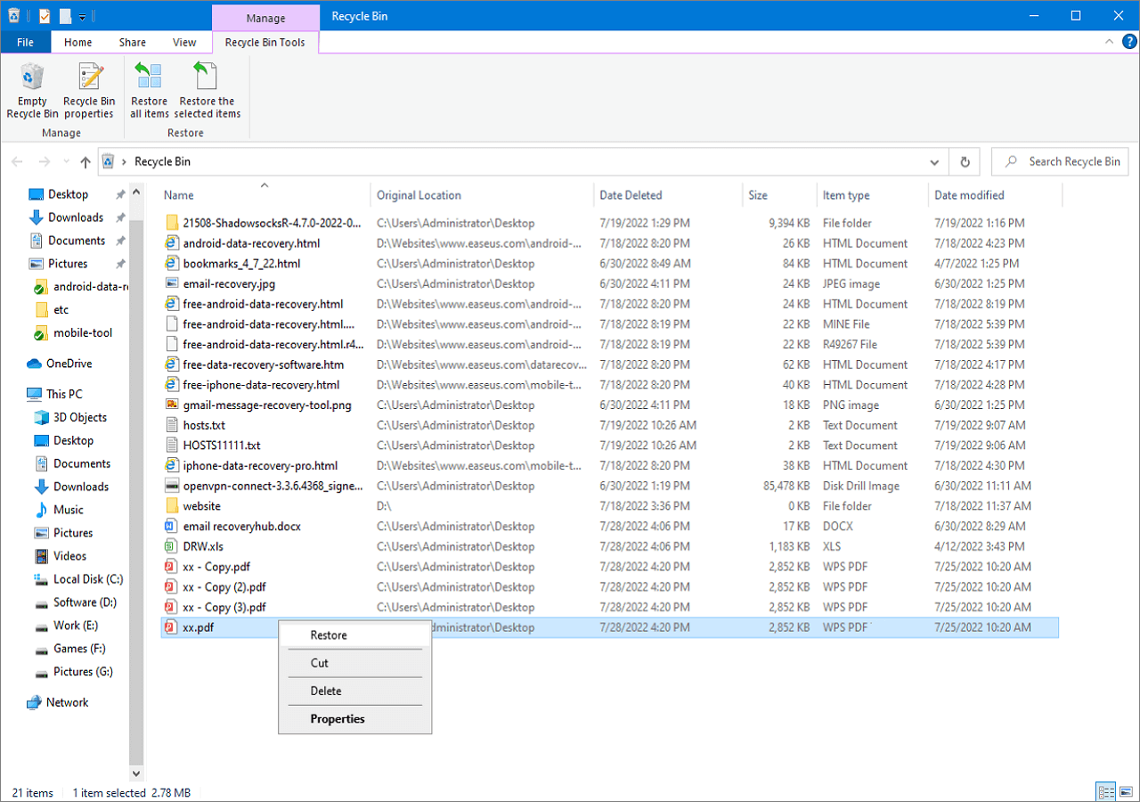 Restore Deleted Files From Recycle Bin