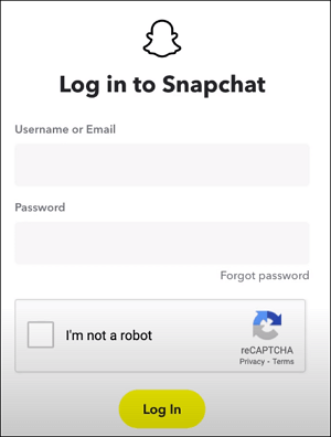 log in to Snapchat