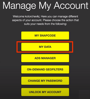 select My Data in Snapchat