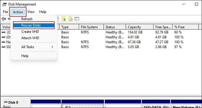 Rescan connected disks