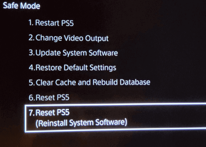 reset PS5 in safe mode