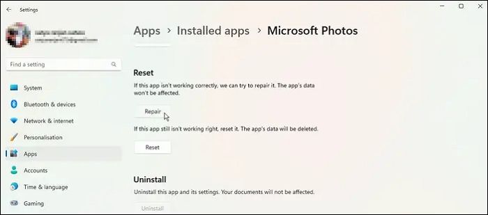Reset and Repair Microsoft Photos
