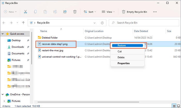 restore deleted MP4 files from Recycle Bin