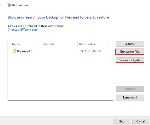 restore deleted files from windows backup