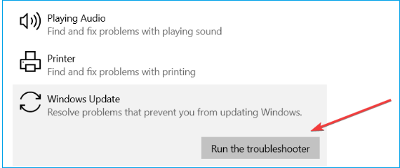 windows update in troubleshooter