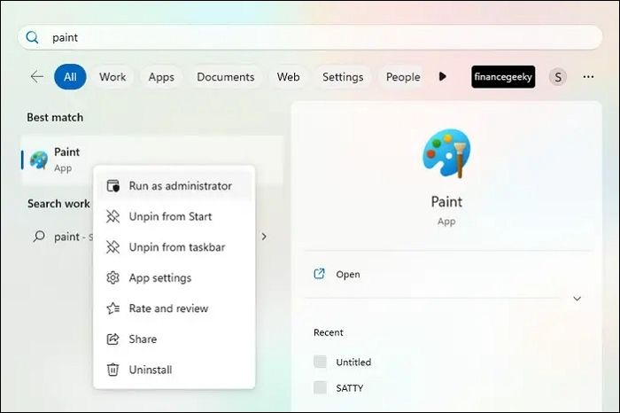 Open Paint App as Admin