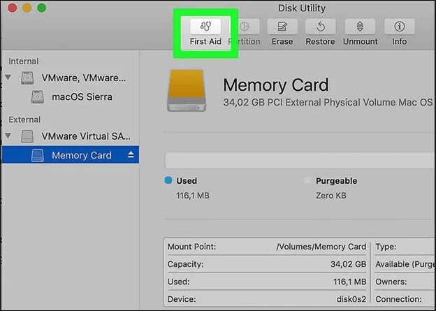 Opt for your SD card name once the disk utility window launches