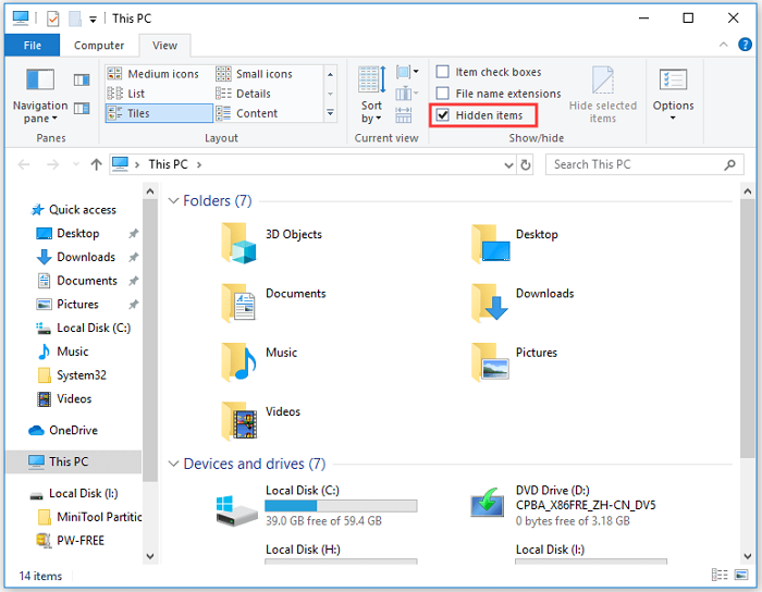 show hidden files Windows 10 step 2