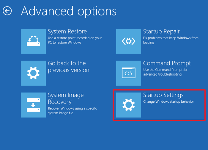 Select the Startup settings option Windows 11