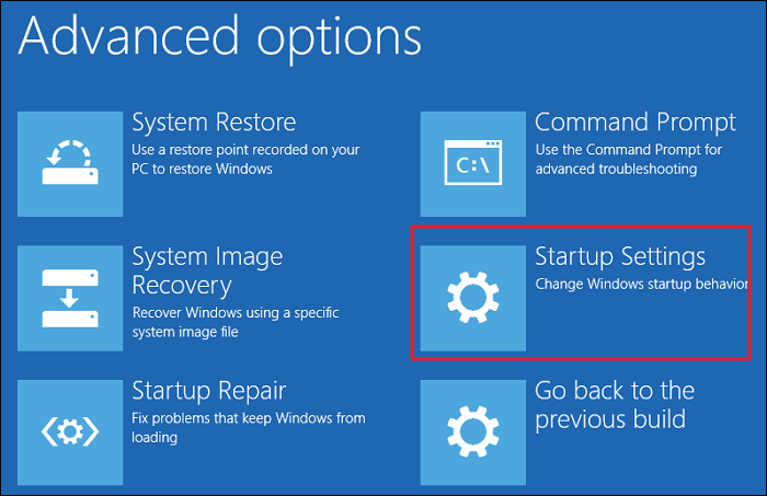 Startup Settings in Advanced Recovery