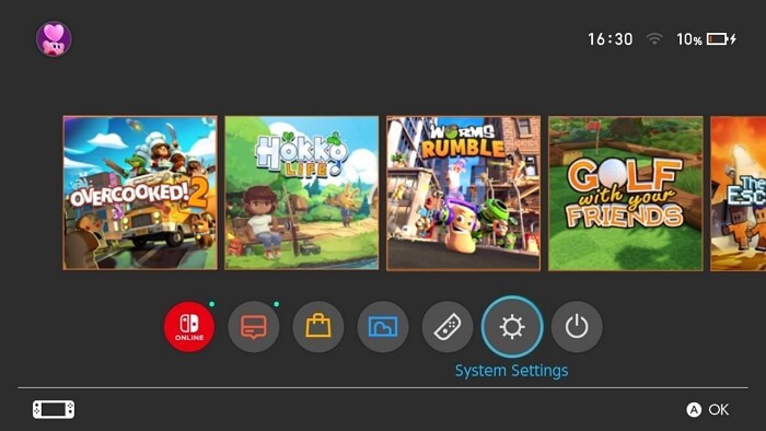 open System Settings on Switch