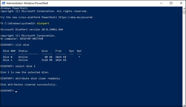 attribute disk clear read-only