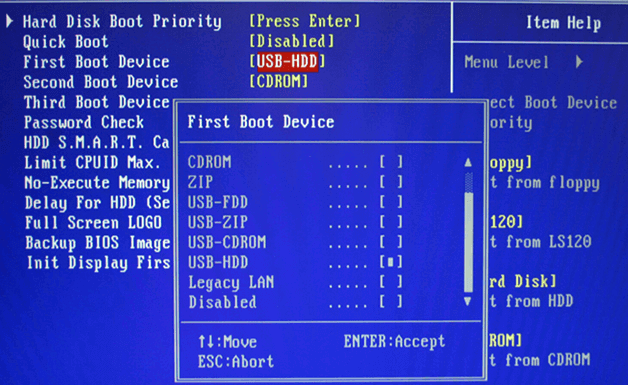 usb boot error