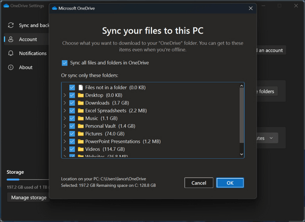 see all the files and folders stored