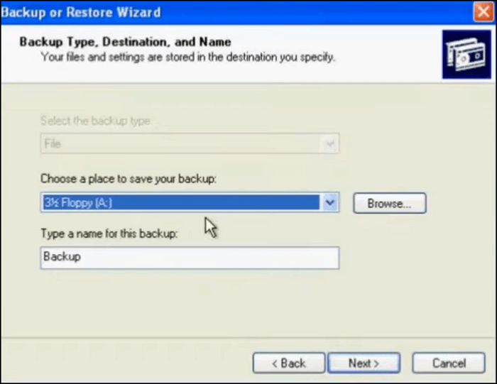 choose the destination of your backup files