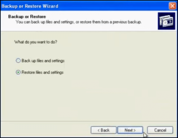 choose restore and click next