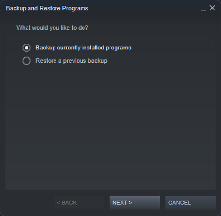 backup recently installed programs