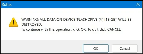 rufus warning of usb data deletion