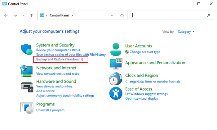 Click Backup and Restore (Windows 7)