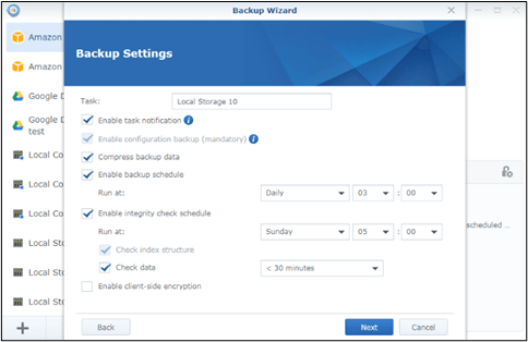 customize setting in backup wizard