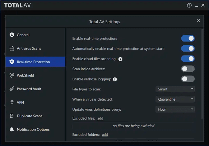 enable totalav real-time protection