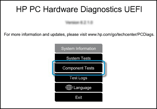 Select Component tests in HP Hardware Diagnostics