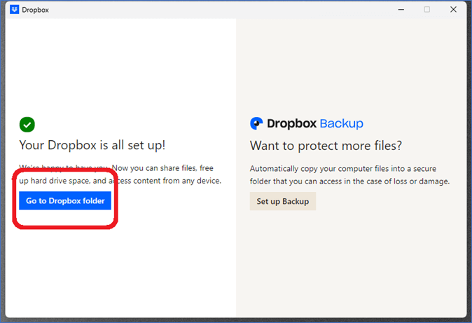 go to dropbox folder option