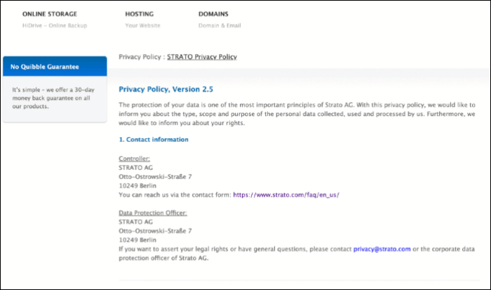 hiDrive privacy policy