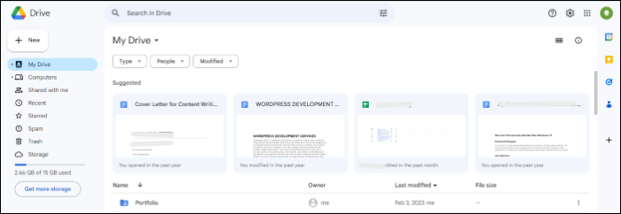 google drive user interface