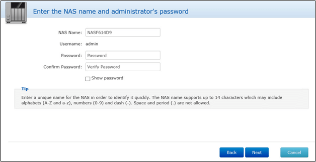 set username and password