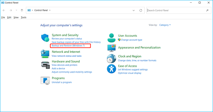 click Backup and Restore (Windows 7)