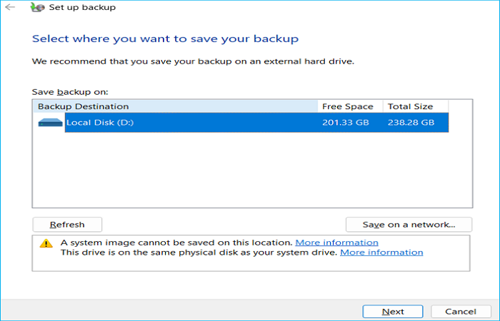 choose where you want to save the backup