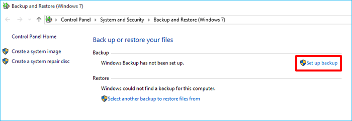 click Set up backup